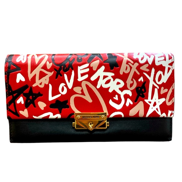 Michael Kors Handbags - MICHAEL KORS QIXI CECE LEATHER GRAFFITI BRIGHT RED MULTI LARGE WALLET - NWOT